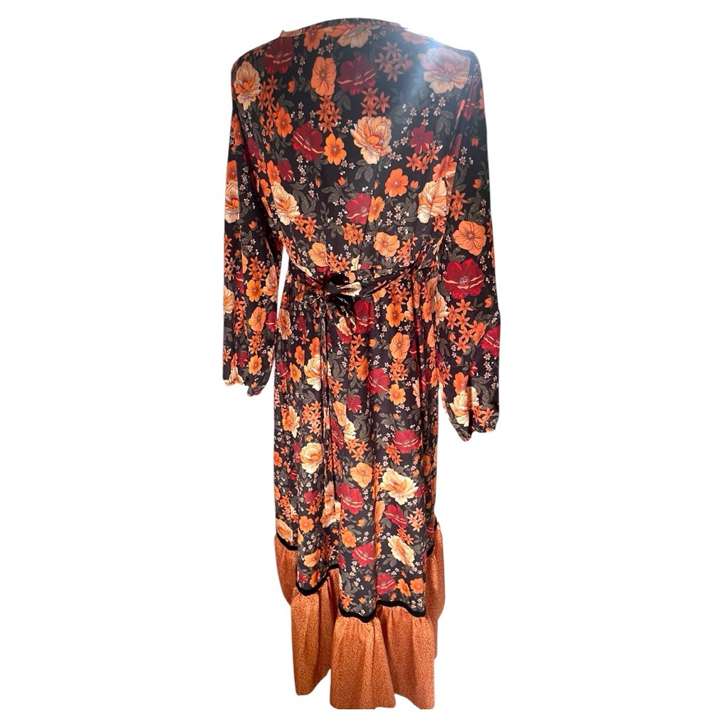 Floral Asymmetrical Dress - Black and Orange
